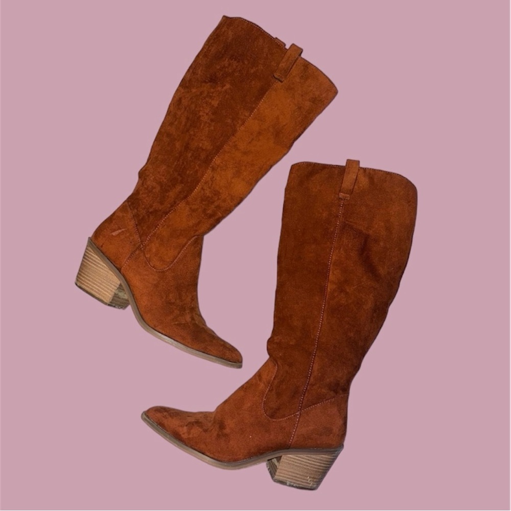 Knee High Copper Rust Faux Suede Boots Cowboy Boho